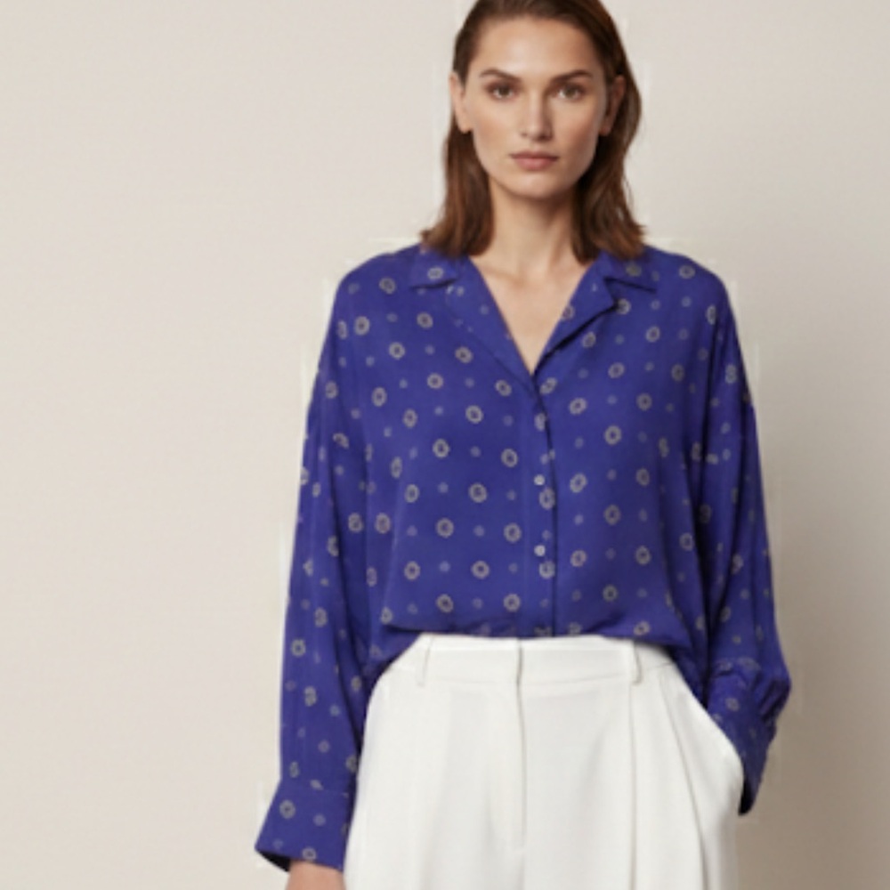 Intimately Free People Cobalt Blue Button Down Blouse oversized size medium